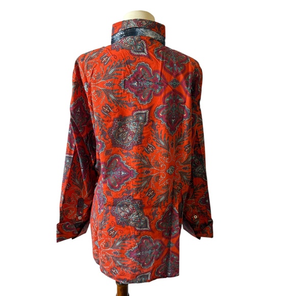 GEORG ROTH SHIRT BUTTON UP BREATHABLE COTTON PAISLEY SEQUINS BOHO CHIC LUXE XL - Picture 6 of 12